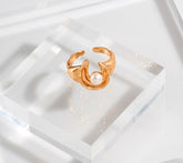 Moon & Star Pearl Ring | S925 Sterling Silver, Adjustable, Vintage-Inspired Design