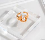 Moon & Star Pearl Ring | S925 Sterling Silver, Adjustable, Vintage-Inspired Design