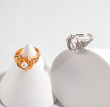 Moon & Star Pearl Ring | S925 Sterling Silver, Adjustable, Vintage-Inspired Design