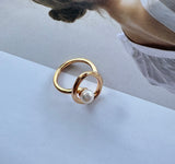 Minimalist Pearl Ring | S925 Sterling Silver, Adjustable Band, White Gold / Vintage Gold