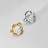 Minimalist Pearl Ring | S925 Sterling Silver, Adjustable Band, White Gold / Vintage Gold