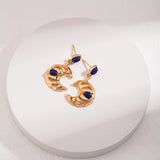 Lapis Crescent Earrings | S925 Sterling Silver, Vintage Gold