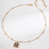 Square Onyx & Zircon Pendant Necklace | S925 Sterling Silver, Vintage Gold / White Gold