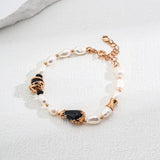 Black Onyx & Pearl Bracelet | S925 Sterling Silver, Vintage Gold