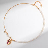 Heart Pearl Necklace | S925 Sterling Silver, Vintage Gold