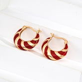 Red Enamel Striped Hoop Earrings | S925 Sterling Silver
