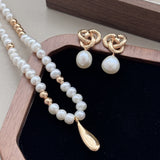 Teardrop Pearl Necklace | S925 Sterling Silver, Natural Pearls, Vintage Gold