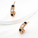 Pearl & Onyx Vintage Hoop Earrings | S925 Sterling Silver