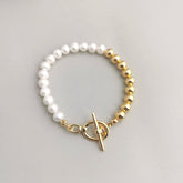 Half Pearl Bracelet | S925 Sterling Silver, Vintage Gold