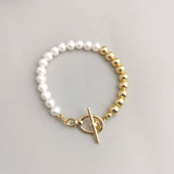 Half Pearl Bracelet | S925 Sterling Silver, Vintage Gold