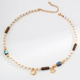 Tiger’s Eye, Abalone & Pearl Charm Necklace | S925 Sterling Silver, Vintage Gold