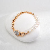 Pearl & Silver Inlay Bracelet | S925 Sterling Silver, Vintage Gold
