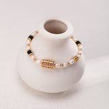 Pearl, Onyx & Zircon Bracelet | S925 Sterling Silver, White Gold / Vintage Gold