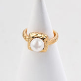 Pearl Ring | S925 Sterling Silver, Adjustable, White Gold / Vintage Gold