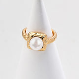 Pearl Ring | S925 Sterling Silver, Adjustable, White Gold / Vintage Gold