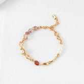 Strawberry Quartz & Pearl Bracelet | S925 Sterling Silver, White Gold / Vintage Gold