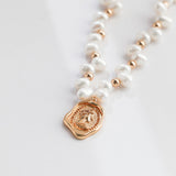 Royal Seal Pearl Necklace | S925 Sterling Silver, Vintage Gold
