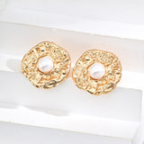 Textured Round Pearl Earrings | S925 Sterling Silver