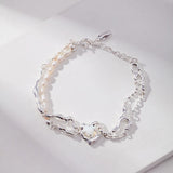 Opal & Pearl Heart Bracelet | S925 Sterling Silver, Silver / Vintage Gold