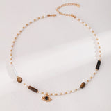 Tiger’s Eye & Pearl Necklace | S925 Sterling Silver, Vintage Gold