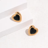 Black Onyx Heart Earrings | S925 Sterling Silver, Vintage Gold / White Gold