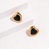 Black Onyx Heart Earrings | S925 Sterling Silver, Vintage Gold / White Gold