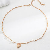 Matte Heart & Pearl Necklace | S925 Sterling Silver, Vintage Gold