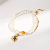 Golden Tiger Eye Pearl Necklace | S925 Sterling Silver, Vintage Gold