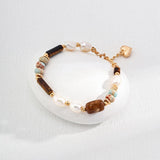 Shoushan Stone & Pearl Bracelet | S925 Sterling Silver, Vintage Gold