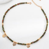 Shoushan Stone Heart Charm Necklace | S925 Sterling Silver, Vintage Gold