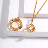 Geometric Pearl Cube Necklace | S925 Sterling Silver, Vintage Gold / White Gold