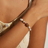 Shoushan Stone & Pearl Bracelet | S925 Sterling Silver, Vintage Gold