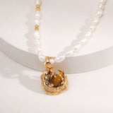 Golden Tiger Eye Pearl Necklace | S925 Sterling Silver, Vintage Gold