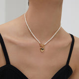 Heart Pearl Necklace | S925 Sterling Silver, Vintage Gold