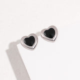 Black Onyx Heart Earrings | S925 Sterling Silver, Vintage Gold / White Gold
