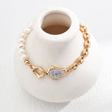 Pearl & Silver Inlay Bracelet | S925 Sterling Silver, Vintage Gold