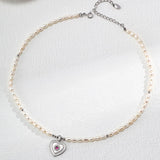 Heart Pendant Pearl Necklace | S925 Sterling Silver, Vintage Gold / White Gold
