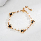 Vintage Pearl & Onyx Bracelet | S925 Sterling Silver, Vintage Gold