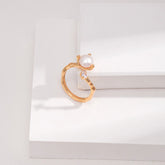 Pearl & Zircon Ring | S925 Sterling Silver, Adjustable, White Gold / Vintage Gold