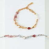Strawberry Quartz & Pearl Bracelet | S925 Sterling Silver, White Gold / Vintage Gold