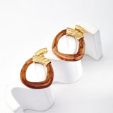 Retro Resin Hoop Earrings | S925 Sterling Silver, Caramel & Vintage Gold