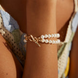Double Strand Pearl Bracelet | S925 Sterling Silver, Vintage Gold