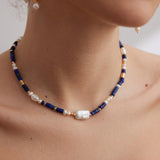 Lapis Lazuli & Pearl Necklace | S925 Sterling Silver, Vintage Gold