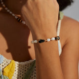 Black Onyx & Pearl Bracelet | S925 Sterling Silver, Vintage Gold