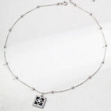 Square Onyx & Zircon Pendant Necklace | S925 Sterling Silver, Vintage Gold / White Gold