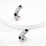 Pearl & Onyx Vintage Hoop Earrings | S925 Sterling Silver