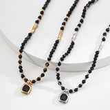 Black Onyx Beaded Necklace | S925 Sterling Silver, Vintage Gold