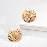 Sunburst Pearl Stud Earrings | S925 Sterling Silver, Vintage Gold