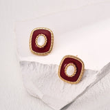Red Enamel & Shell Stud Earrings | S925 Sterling Silver, Vintage Gold