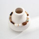 Shoushan Stone & Pearl Bracelet | S925 Sterling Silver, Vintage Gold